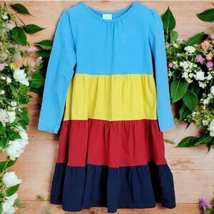 NEW Hanna Andersson Blue Yellow Red Twirly Colorblock Dress Girl’s Size‎ 6-7
